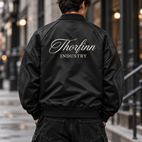 Veste bomber noire à fermeture éclair pour homme Thorfinn Industry, col rabattu décontracté, manteau d'automne, prix bas, vente en gros, OEM personnalisé