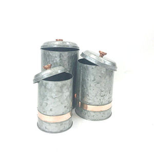 Juego de 3 piezas de recipientes galvanizados de estilo único para té, café y azúcar, diseño elegante, diferentes tamaños. - Product Image 1