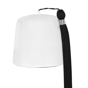 Chapeau fez blanc avec emblème de reine égyptienne brodé de strass, pompon, unisexe, couvre-chef ethnique pour fête - Product Image 3