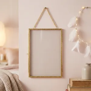 Marco rectangular de latón para fotos, colgante vertical de pared con cadena, decoración para el hogar, decoración de pared - Product Image 4