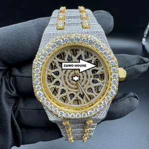 Montre ZAWO HOUSE en moissanite pour femme, vintage, analogique, en acier inoxydable, mouvement mécanique, style hip-hop, montre unique en argent - Product Image 1