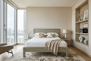 Minimalist Solid Wood Platform <b>Bed</b> <b>Queen</b> <b>Size</b> Green Scandinavian Design Durable - Product Image 4