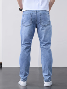 BEST ROCK INTERNATIONAL Jeans de Mezclilla Rectos y Holgados para Hombre, Pantalones Casuales Transpirables de Verano, 100% Algodón - Product Image 3
