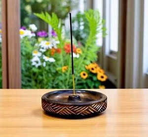 Custom Wood Printed Incense Stick Holder Round Ash Catcher <b>Tray</b> Modern Wooden Incense Burner for Home Decor Meditation Yoga Use - Product Image 6
