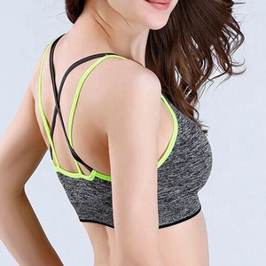 Ishaq Women's Yoga Sports <b>Bra</b> Scoop Neck Racerback High Support Breathable Contrast Binding Gray <b>Blue</b> Lower Hem Logo Spandex - Product Image 4