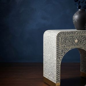 Mesita de Noche Artesanal Moderna con Incrustaciones de Hueso, Gabinete Geométrico Hecho a Mano con Cajón para Dormitorio - Product Image 3