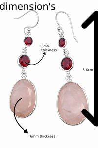 Boucles d'oreilles élégantes en argent sterling avec grenat et quartz rose pour femmes, bijoux de créateur élégants pour les fêtes, les mariages et le quotidien - Product Image 2