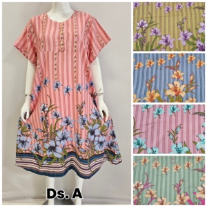 Camisón de Rayón con Estampado Floral para Mujer, Manga Corta, Cuello Redondo, Largo hasta la Rodilla, Corte Regular Informal, Cintura Elástica Transpirable, Estampado Digital - Product Image 5