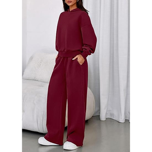 Conjunto Deportivo Casual de Invierno para Mujer, Color Vino Tinto, Sudadera con Capucha y Pantalones Jogger, Corte Holgado, Dos Piezas - Product Image 4