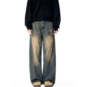 TITAN TREAD WEAR Jeans de mezclilla para hombre de cintura alta, pierna ancha, desgastados, con dobladillo deshilachado, de algodón ecológico, lavado a la piedra, casual, con cierre de botón - Product Image 5