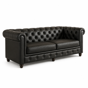 Vintage Style Real Leather Chesterfield Couch with Deep Button Tufting Nailhead Detail for Elegant Living Room Decor Tufted <b>Sofa</b> - Product Image 1