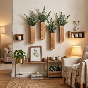 Jarrón de Pared de Madera Maciza Tallada a Mano, Estilo Moderno, Acabado Natural, para Flores Secas y Plantas Verdes, Uso en Escritorio, Diseño Wabi Sabi - Product Image 4