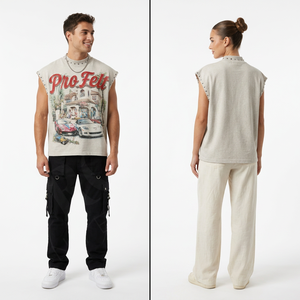 Vintage Style Whole Sale Cheap Price Sleeveless Tank Top Oversized Summer Streetwear Printed Casual Breathable Cotton T Shirts - Product Image 2