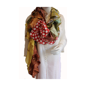 <b>Women</b> <b>Silk</b> Sari Frill <b>Scarf</b> Ruffle <b>Scarves</b> Multicolor Boho Fashion Girls Neck Wrap Hair <b>Scarf</b> Indian Stole Festival Gift Trendy - Product Image 1
