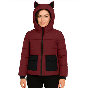 Manteau matelassé rouge pour femme de qualité supérieure, tendance, au look attrayant, avec capuche amusante inspirée des animaux, veste d'hiver matelassée chaude - Product Image 3