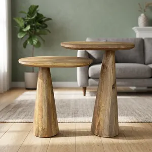 Solid Wooden Furniture Set of 2 <b>Round</b> <b>Bedside</b> and End <b>Tables</b> Handcrafted Pedestal <b>Tables</b> for Bedroom Living Room Farmhouse Home - Product Image 4