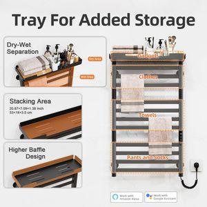 ราวแขวนผ้าเช็ดตัวไฟฟ้าติดผนัง SIOYIE 11 บาร์ ควบคุมผ่านแอพ Wi-Fi พร้อมตัวตั้งเวลาปรับได้และชั้นวางอุ่นผ้าเช็ดตัว - Product Image 5