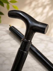 Elegant Black Walking Cane With Brass Accents And Floral Engraving For Gentlemen - Product Image 4