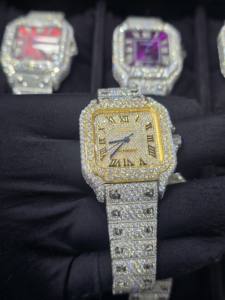 Reloj de pulsera mecánico automático para hombre, edición limitada con números romanos, de acero inoxidable, 16 mm, cuadrado, estilo hip hop de lujo con moissanita - Product Image 3