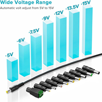 Adaptador de Corriente Universal de 45W 5V-15V 3A AC/DC con 10 Puntas de Carga para Dispositivos Electrónicos Domésticos, Routers, Cámaras CCTV IP, Altavoces