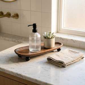 Plateau ovale en bois avec pieds boule, organiseur de bijoux, rangement pour coiffeuse, décoration, ensemble de plateaux décoratifs ovales en bois - Product Image 4