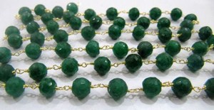 Natural Emerald Jade Round 6 mm Plain Rondelle Faceted Beads <b>Rosary</b> Chain Sold Per Foot - Product Image 3