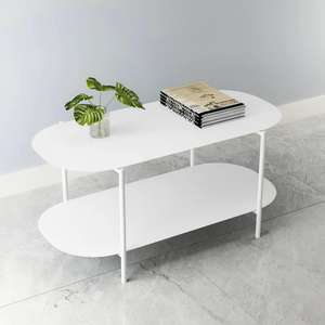 Juego de Mesa de Centro de Metal Moderno y Ecológico con Estante de Almacenamiento de Dos Niveles para Sala de Estar - Product Image 3