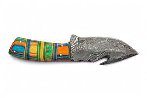 มีดครัวอเนกประสงค์เหล็กดามัสกัสแบบแฮนด์เมด ด้ามไม้ปักกะหลากสี - Product Image 4