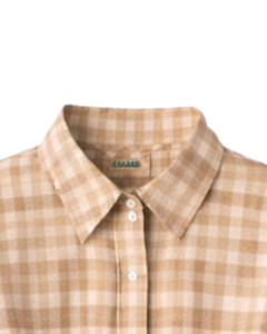 Chemise Courte Femme Personnalisée en Gingham Beige et Blanc avec Cordon de Serrage à la Taille, Manches Longues, Boutonnée, Décontractée – Fabricant OEM de Vêtements Personnalisés - Product Image 2