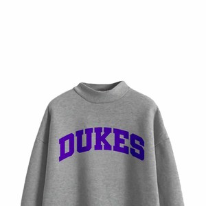 Dukes Gray <b>Mock</b> <b>Neck</b> Crewneck Sweatshirt Applique Embroidery Letter Oversized Fleece Pullover Unisex Casual Autumn Wear - Product Image 3