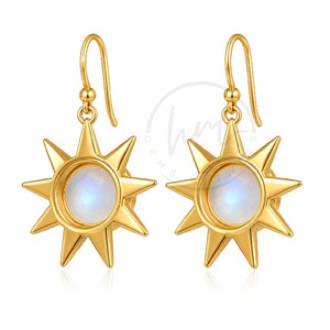 Pendientes Colgantes de Estrella Radiante con Piedra Lunar Arcoíris Bañados en Oro, Hechos a Mano en Latón, Joyería Celestial Boho de Moda para Mujer - Product Image 2