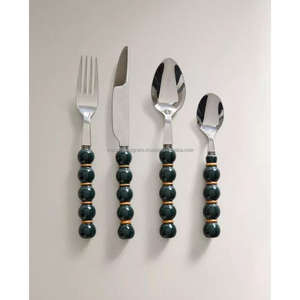 Juego de cubiertos de lujo con cucharas, tenedores y cuchillos dorados, juego de 5 piezas, juego de cubiertos con mangos blancos con cuentas, precio al por mayor. - Product Image 3