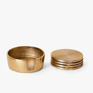 Gold Aluminium Coaster <b>Set</b> of <b>4</b> with Holder Sunburst Metal Coasters <b>for</b> Tea & Coffee - Product Image 2