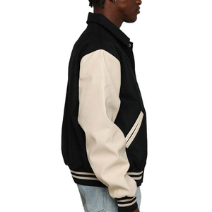 Chaqueta Deportiva Masculina Personalizada con Bordado, Estilo Universitario, Safari, Negra y Blanca, Mangas de Nailon/Cachemira, Talla XS, Casual - Product Image 4