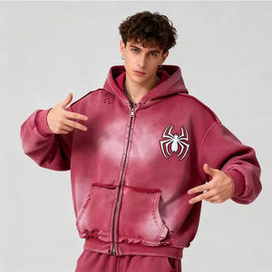 Sweat-shirt tricoté décontracté à logo araignée couleur unie, style streetwear, pour l'automne, avec poche avant et broderie effet vieilli - Product Image 1