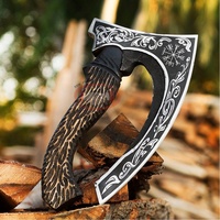 Vente chaude de haute qualité forgé à la main en acier à haute teneur en carbone gravé Pizza hache Viking Pizza Cutter gaine en cuir hachette Pizza tranchage