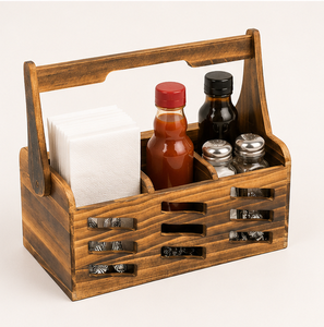 Wholesale Rustic Wooden Silverware <b>Caddy</b> With Ergonomic Handle 4-Compartment Flatware Utensil Holder For <b>Kitchen</b> Countertop - Product Image 4