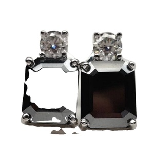 14K White Gold <b>Emerald</b> Cut Moissanite <b>Stud</b> <b>Earrings</b> VVS Clarity Faceted Beaded Loose Beads Design Weddings Other Diamond Jewelry - Product Image 1