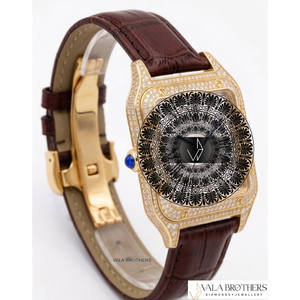 Cartierr Santoss-Dumontt Cartoon Antique Watch <b>Black</b> Diamond Stainless Steel Square Crystal 39mm Quartz Analog Roman Numeral ETA - Product Image 3