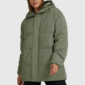 Women's Olive Green Quilted Hooded Puffer Jacket Long Sleeve <b>Winter</b> <b>Coat</b> <b>Thick</b> Polyester Wadding Full Length Zipper Closure - Product Image 4