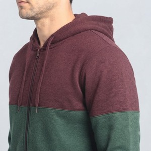 เสื้อฮู้ดบุรุษแบบมีซิป สีสันตัดกัน ผ้าฝ้ายเฟรนช์เทอร์รี่ ทรงปกติ สวมใส่สบาย สีเขียวอมแดงสำหรับฤดูใบไม้ร่วง - Product Image 4