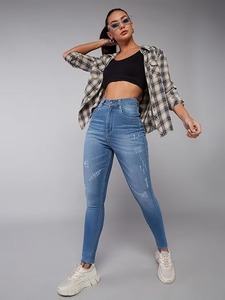 Jeans droits vintage rétro pour femmes, denim peint à la main, écologique, coupe classique - Product Image 6