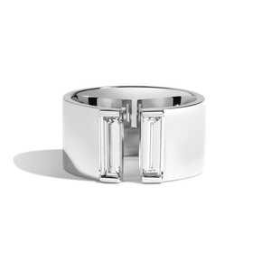 Anillos de boda de oro macizo de 14K y 18K personalizados con diamantes de laboratorio talla baguette, engaste de bisel, 10mm de ancho, anillos llamativos tipo cigarro con espacio abierto, venta al por mayor - Product Image 3