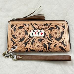 Nouvel Arrivage 2026 Portefeuille Zippé en Cuir Véritable Fait Main à Motifs Floraux, Porte-Cartes RFID, Pochette à Dragonne pour Femme - Product Image 1