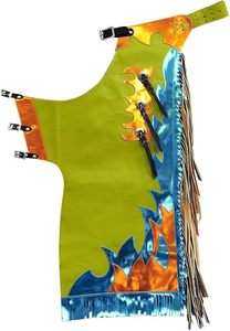 Chaps en cuir pour hommes, vert, orange, bleu, avec franges et boucle de fermeture, vêtements d'équitation - Product Image 2