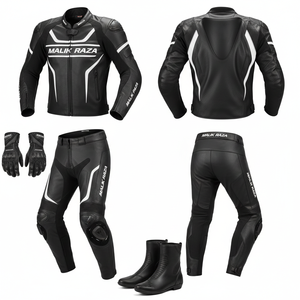 Combinaison de course : Combinaison 2 pièces en cuir de vachette 1,3 mm avec logo Malik Raza + protection CE niveau 2 + ensemble de gants et de bottes de course - Product Image 2