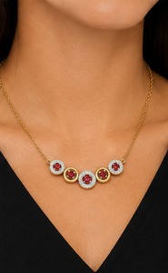 925 Sterling Silver Gold & Rhodium Plated Multi Circle <b>Ruby</b> CZ <b>Necklace</b> with Diamond CZ Halo | Luxury Women's <b>Necklace</b> - Product Image 5