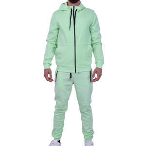 Conjunto Deportivo Verde Menta, Chaqueta con Capucha y Cremallera Completa Resistente al Agua y Pantalones Deportivos a Juego, Conjunto Deportivo de Forro Polar Técnico para Hombre - Product Image 3