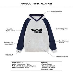 A light grey sporty hoodie with navy blue and maroon stripe details on the sleeves a front kangaroo pocket - Product Image 6