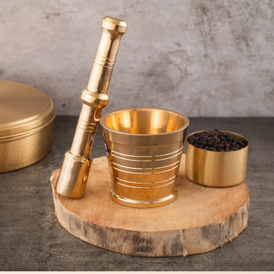 Sleek brass mortar pestle set featuring a stylish textured handle for easy grinding, available at wholesale prices. - Product Image 5